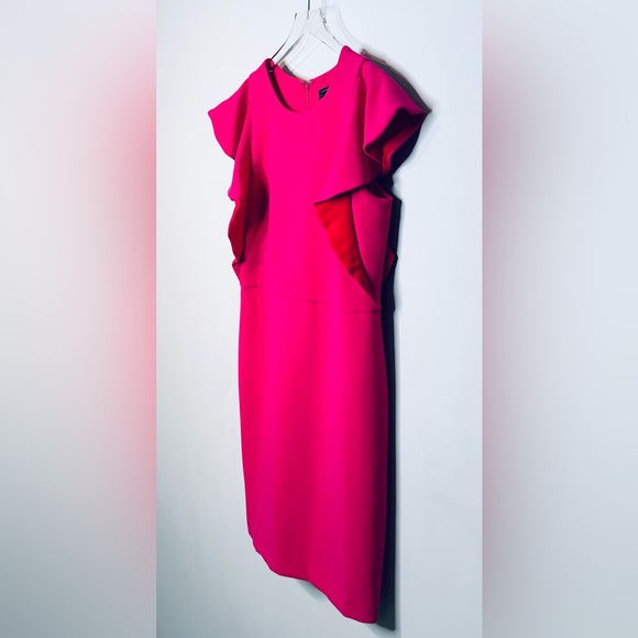 Ann Taylor Fuchsia Hot Pink Red Midi Sheath Flutter Sleeve Dress NWT - Picture 4 of 12